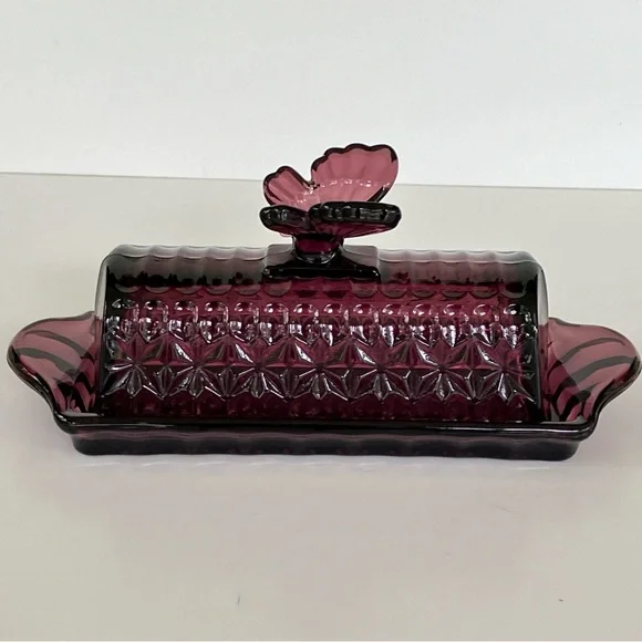 Circleware Plum Purple Amethyst Butterfly Butter Dish - Picture 15 of 16